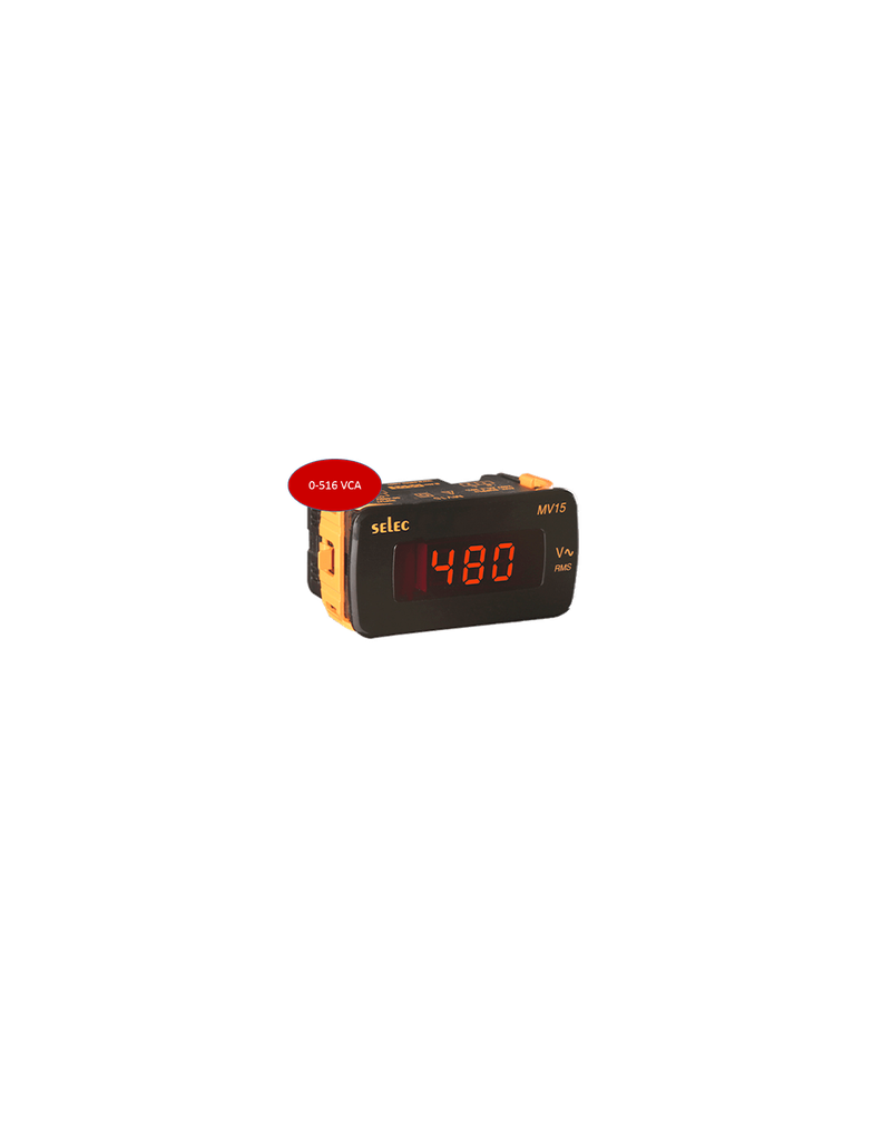 MV15-240V - Voltímetro de CA, 1Ø, 48x96 Medición de 0-516VCA, Digital